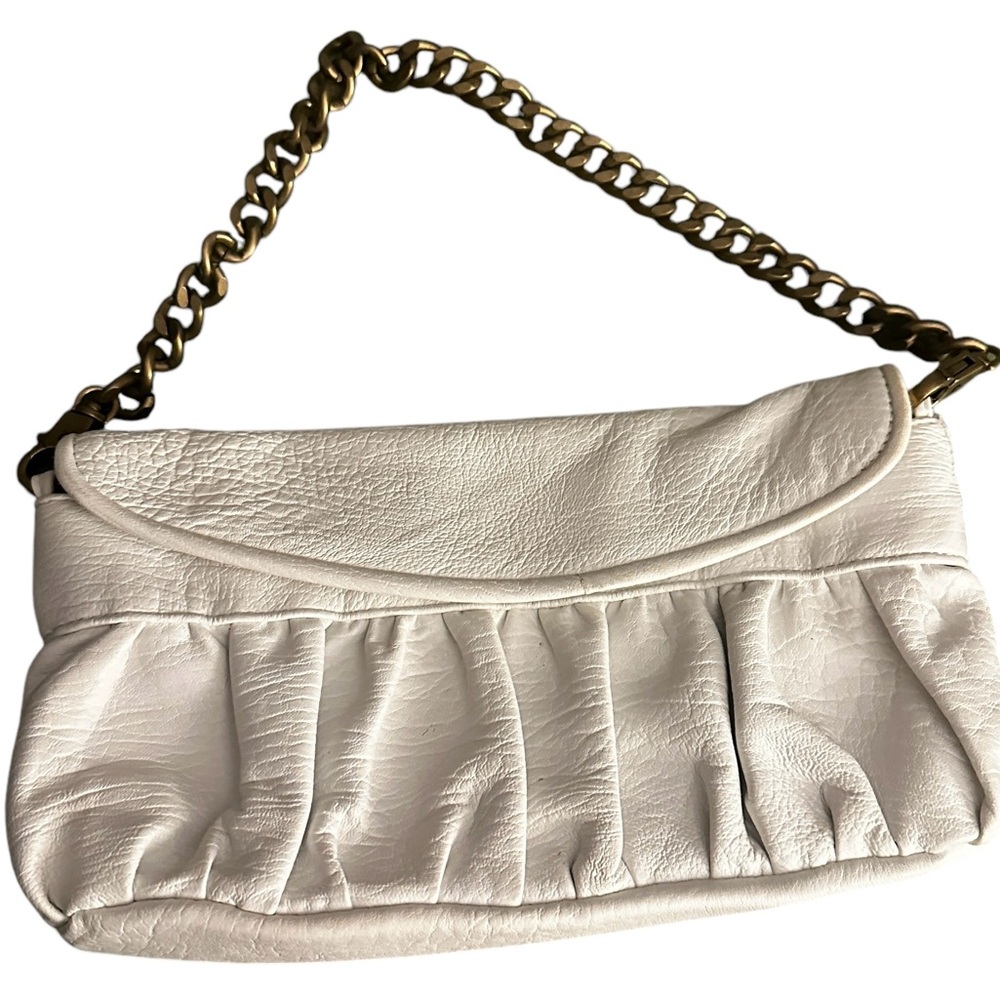 Genuine leather white pebbled handbag with chain strap from Kate Landry.